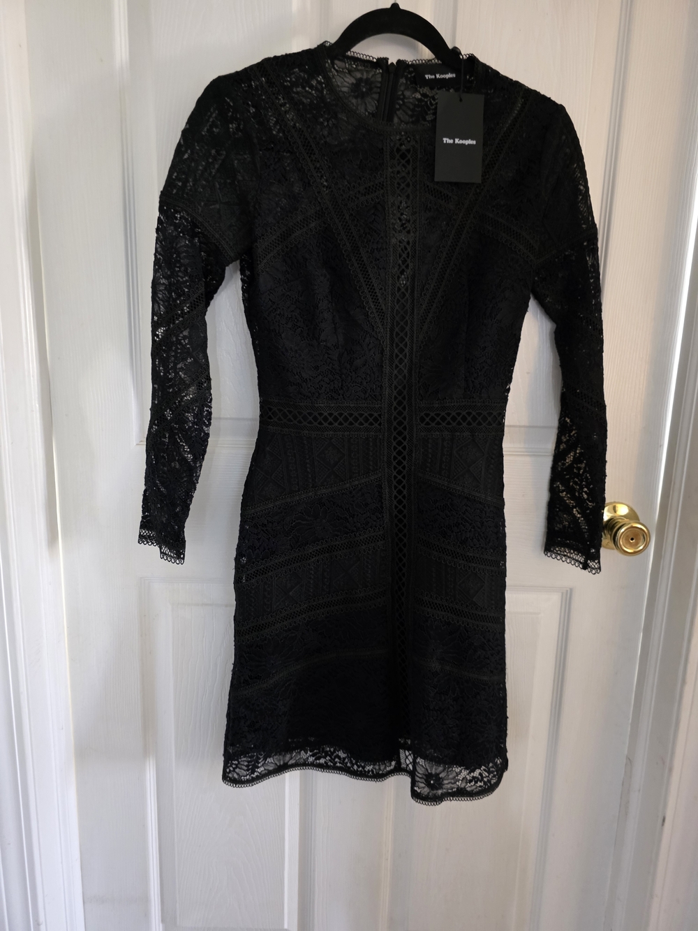 The Kooples Black Lace Long-Sleeve Mini Dress with Geometric Panels